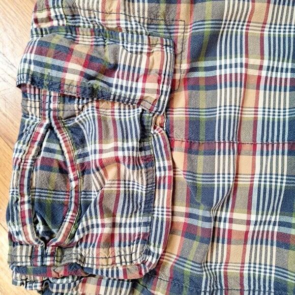 Y2k Tommy Hilfiger Fall Plaid Cargo Shorts 100% Cotton Men Size 40 Preppy Dad - Picture 3 of 6
